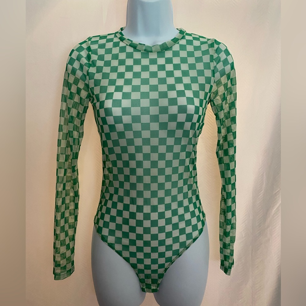 Gaze Green Checkered One Piece Mesh Body Suit